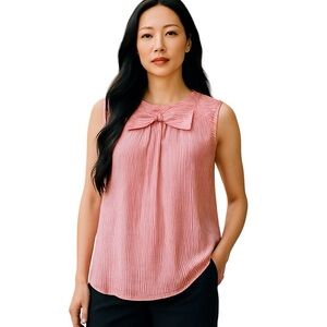 MARC JACOBS RED WHITE MICRO STRIPED SLEEVELESS BOW DETAIL SILK TOP 8